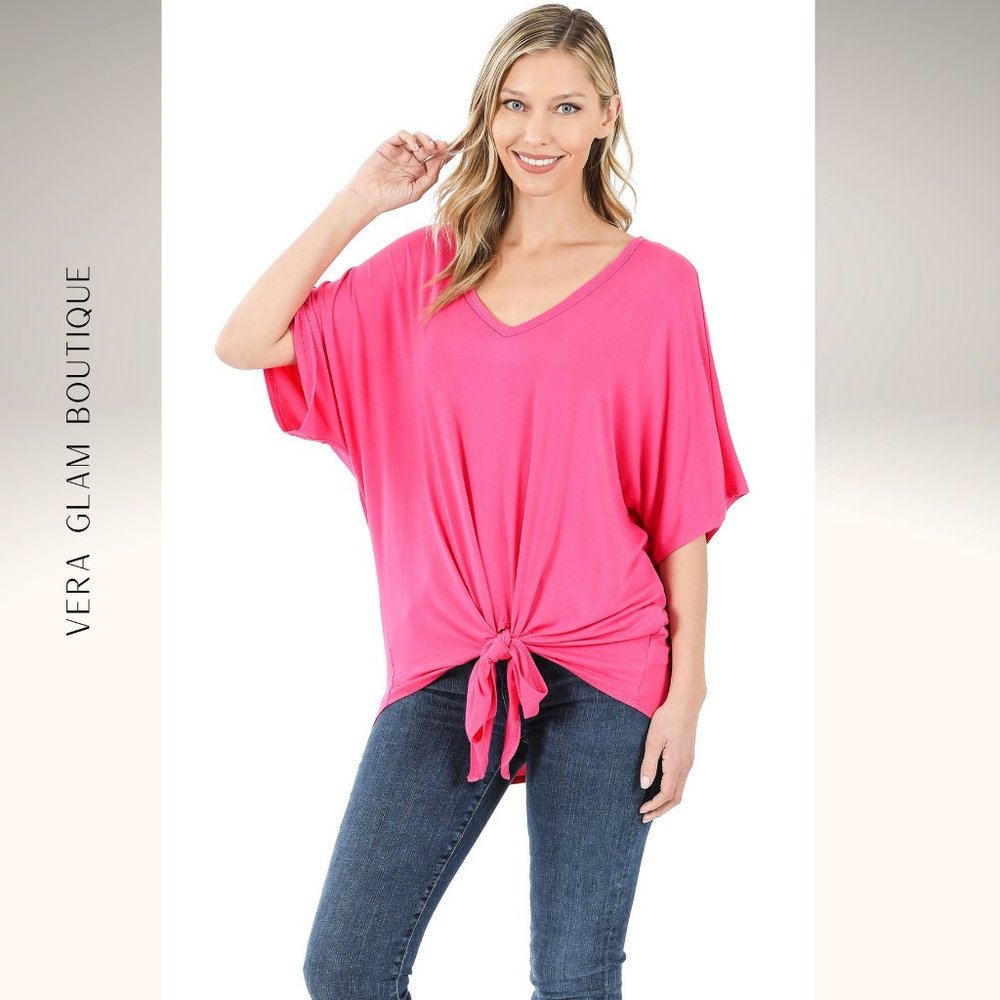 Zenana Luxe V Neck Tie Front Top